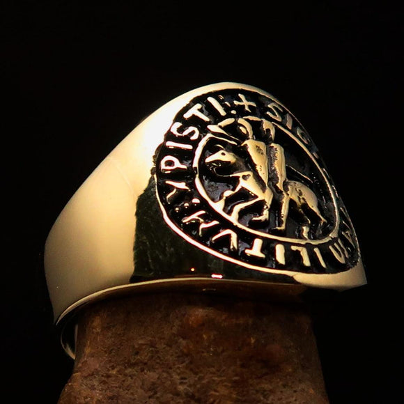 Excellent crafted Men's Templar Knights Seal Ring - solid Brass - BikeRing4u