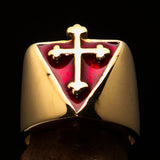 Excellent crafted Men's red Coptic Rose Cross Ring - Solid Brass - BikeRing4u