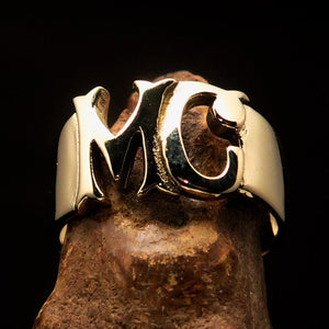 Excellent crafted Men's Costume Biker Ring MC Two Letters - Solid Brass - BikeRing4u