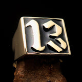 Excellent crafted Men's black lucky Number 13 Biker Ring - Solid Brass - BikeRing4u