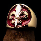 Excellent crafted Men's red Fleur de Lis Seal Pinky Ring - solid Brass - BikeRing4u