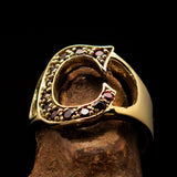 Excellent crafted Initial Ring Bold Letter C - 12 red CZ - solid Brass - BikeRing4u