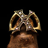 Excellent crafted Initial Ring Bold Letter X - 7 red CZ - solid Brass - BikeRing4u