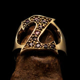 Excellent crafted Initial Ring Bold Letter Z - 10 red CZ - solid Brass - BikeRing4u