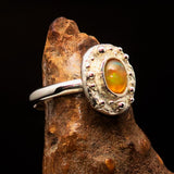 Opal Ring, Gemstone Ring, Sterling Silver Ring, Solitaire Ring, oval shaped Opal - unique design, handmade silver ring - Size 10.5