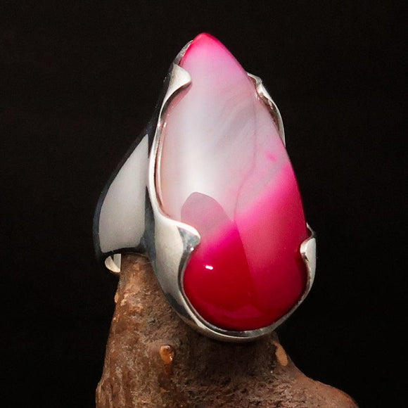 Pink Agate Ring, Sterling Silver Ring, pear shaped pink Agate Cabochon, Pink Outfit Ring, unique design, handmade Ring, gift - Size 10