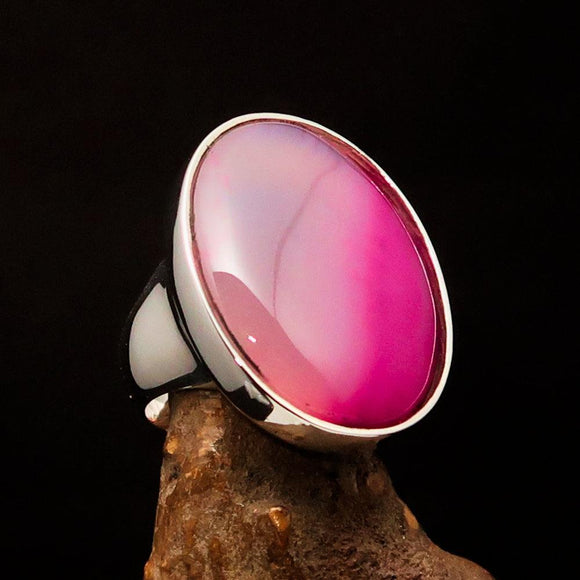 Pink Agate Ring, Sterling Silver Ring, oval pink Agate Cabochon, handmade jewelry, unique design, gift for her, gemstone ring - Size 10.5