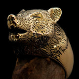 Perfectly crafted Men's howling Wolf Pinky Ring - antiqued Brass - BikeRing4u