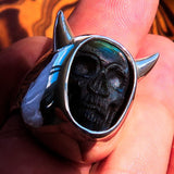 Skull Ring, Handmade Ring, Sterling Silver Ring, Labradorite Devil Skull Ring - excellent stone carving, Gift for Him, Unique Ring - Size 10