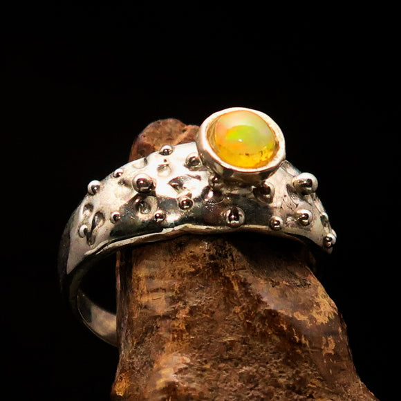 Opal Ring, Sterling Silver Ring, Solitaire Ring, round shaped Opal, handmade gemstone ring, unique design, gift for her - Size 9.5