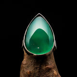 Green Agate Silver Ring, Pear shaped Sterling Silver Ring, green Agate Cabochon, handmade silver ring, unique design, Minimalist - Size 9