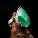 Green Agate Silver Ring, Pear shaped Sterling Silver Ring, green Agate Cabochon, handmade silver ring, unique design, Minimalist - Size 9