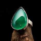 Green Agate Silver Ring, Pear shaped Sterling Silver Ring, green Agate Cabochon, handmade silver ring, unique design, Minimalist - Size 9