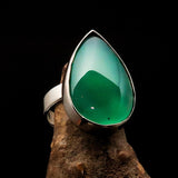 Green Agate Silver Ring, Pear shaped Sterling Silver Ring, green Agate Cabochon, handmade silver ring, unique design, Minimalist - Size 9