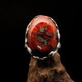 Jasper Ring, Oval shaped Artwork ring,  Sterling Silver Ring, orange Jasper ring, unique silver ring, handmade silver ring, Gift - size 8.5