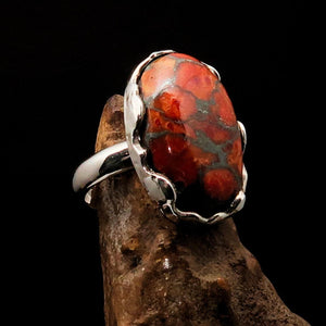 Jasper Ring, Oval shaped Artwork ring,  Sterling Silver Ring, orange Jasper ring, unique silver ring, handmade silver ring, Gift - size 8.5