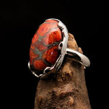 Jasper Ring, Oval shaped Artwork ring,  Sterling Silver Ring, orange Jasper ring, unique silver ring, handmade silver ring, Gift - size 8.5