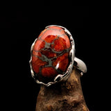 Jasper Ring, Oval shaped Artwork ring,  Sterling Silver Ring, orange Jasper ring, unique silver ring, handmade silver ring, Gift - size 8.5