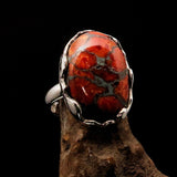 Jasper Ring, Oval shaped Artwork ring,  Sterling Silver Ring, orange Jasper ring, unique silver ring, handmade silver ring, Gift - size 8.5