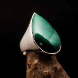 Green Malachite Ring, Unisex Ring, handmade silver ring, silver ring, 925 sterling silver ring, unique ring, Pear shaped Cabochon, Size 8