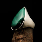 Green Malachite Ring, Unisex Ring, handmade silver ring, silver ring, 925 sterling silver ring, unique ring, Pear shaped Cabochon, Size 8