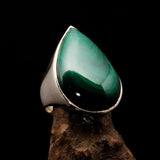 Green Malachite Ring, Unisex Ring, handmade silver ring, silver ring, 925 sterling silver ring, unique ring, Pear shaped Cabochon, Size 8