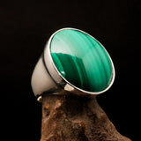 Green Malachite Ring, handmade silver ring, unique ring, round shaped Mirror polished Sterling Silver Ring with Green Malachite - Size 10