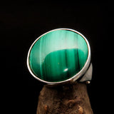 Green Malachite Ring, handmade silver ring, unique ring, round shaped Mirror polished Sterling Silver Ring with Green Malachite - Size 10