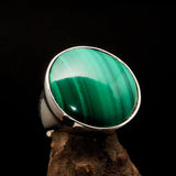 Green Malachite Ring, handmade silver ring, unique ring, round shaped Mirror polished Sterling Silver Ring with Green Malachite - Size 10