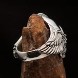 Excellent crafted Men's Biker winged Viking Skull Ring - antiqued Sterling Silver - BikeRing4u