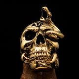 Excellent crafted Men's 1% Snake Skull Outlaw Biker Ring - antiqued Brass - BikeRing4u