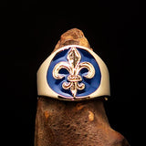 Excellent crafted Men's blue Fleur de Lis Seal Pinky Ring - solid Brass - BikeRing4u
