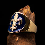 Excellent crafted Men's blue Fleur de Lis Seal Pinky Ring - solid Brass - BikeRing4u