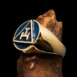 Excellent crafted ancient Men's blue Masonic Pinky Ring - Solid Brass - BikeRing4u