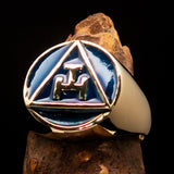Excellent crafted ancient Men's blue Masonic Pinky Ring - Solid Brass - BikeRing4u