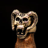 Excellent crafted Men's 1% Ram Skull Outlaw Biker Ring - antiqued Brass - BikeRing4u