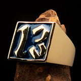 Excellent crafted Men's blue lucky Number 13 Biker Ring - Solid Brass - BikeRing4u