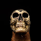 Excellent crafted Men's 1% Runes Skull Outlaw Biker Ring - antiqued Brass - BikeRing4u