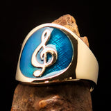 Excellent crafted round Men's blue Treble Clef Pinky Ring - Solid Brass - BikeRing4u