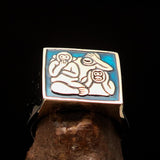Excellent crafted Men's blue 3 Monkeys Pinky Ring - Solid Brass - BikeRing4u