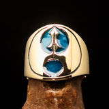 Perfectly crafted ancient Men's blue Labrys double Axe Pinky Ring - Solid Brass - BikeRing4u