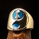Perfectly crafted ancient Men's blue Labrys double Axe Pinky Ring - Solid Brass - BikeRing4u