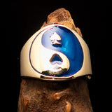 Excellent crafted Men's blue Spades Yin Yang Poker Ring - solid Brass - BikeRing4u