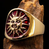 Excellent crafted shiny ancient red Men's Inca Sun Aztec Pinky Ring - solid Brass - BikeRing4u