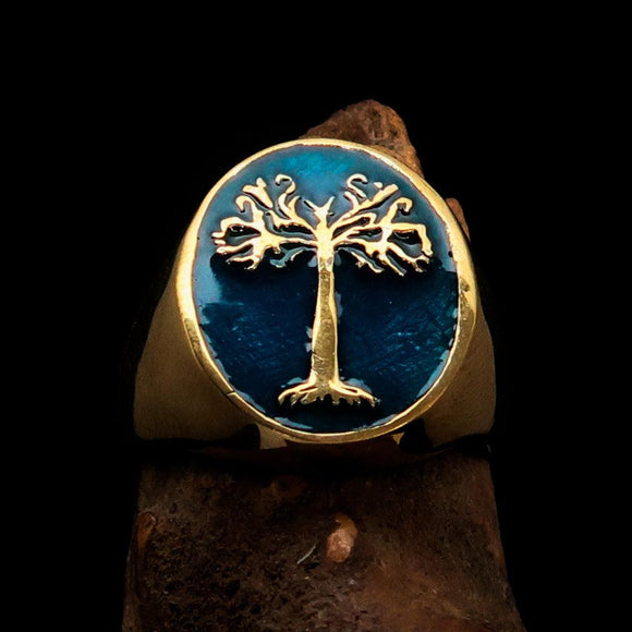 Excellent crafted Men's blue oval Tree of Life Pinky Ring - Solid Brass - BikeRing4u
