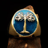 Excellent crafted Men's blue oval Tree of Life Pinky Ring - Solid Brass - BikeRing4u