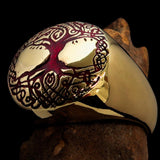 Excellent crafted ancient Men's red Tree of Life Ring - Solid Brass - BikeRing4u