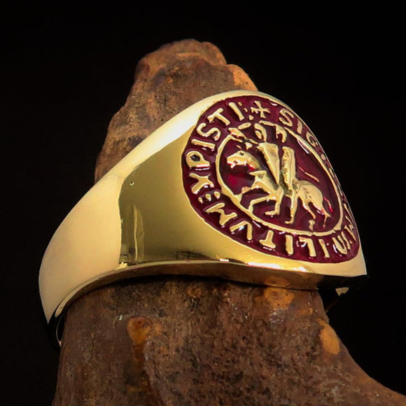 Excellent crafted Men's red Templar Knights Seal Ring - solid Brass - BikeRing4u