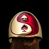 Excellent crafted Men's red Spades Yin Yang Poker Ring - solid Brass - BikeRing4u