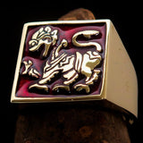 Perfectly crafted Men's red Sinhalese Lion Pinky Ring - Solid Brass - BikeRing4u